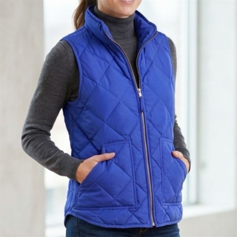 J.Crew Excursion Puffer Vest Womens Sz S Blue Quilted Zip Front Down Gorp Hiking
